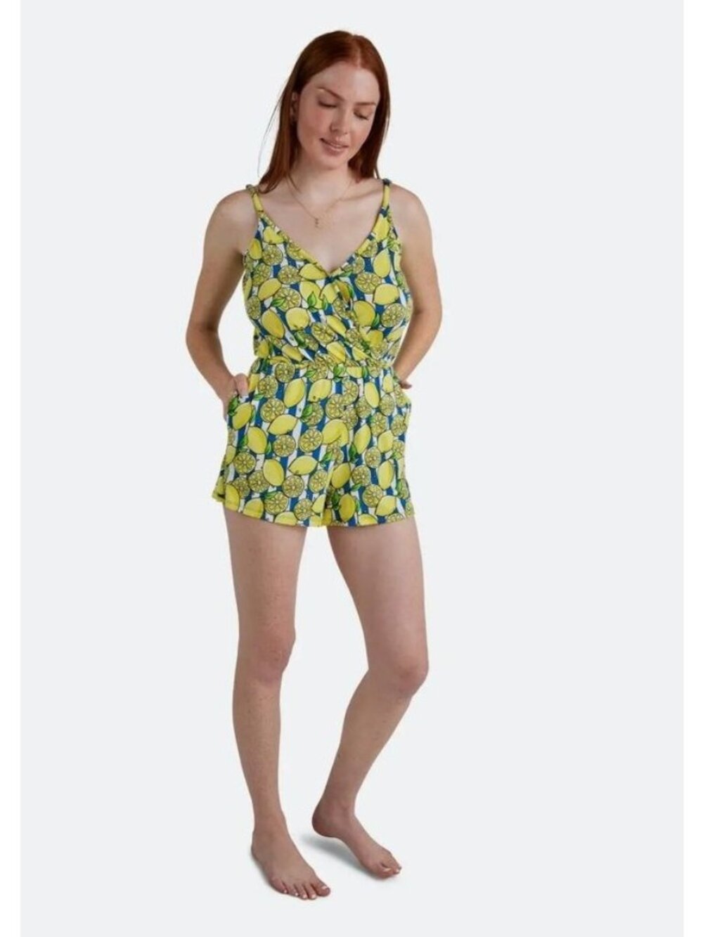 MeUndies UltraModal V-Neck Romper Size XL Lemons Sleepwear